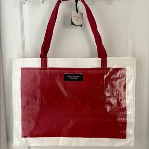 Large Kate Spade Red and White Color-Block Shopping Tote